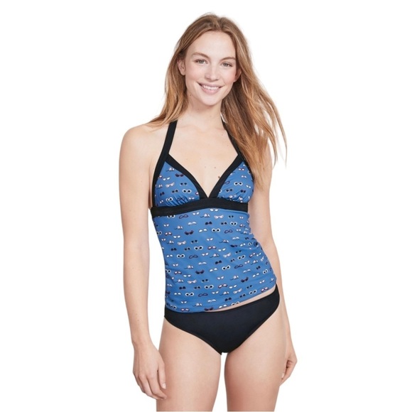 Boden Tankini Top Women's Size 8 US Blue Navy Sunglasses Print Ischia Halter - Picture 1 of 12